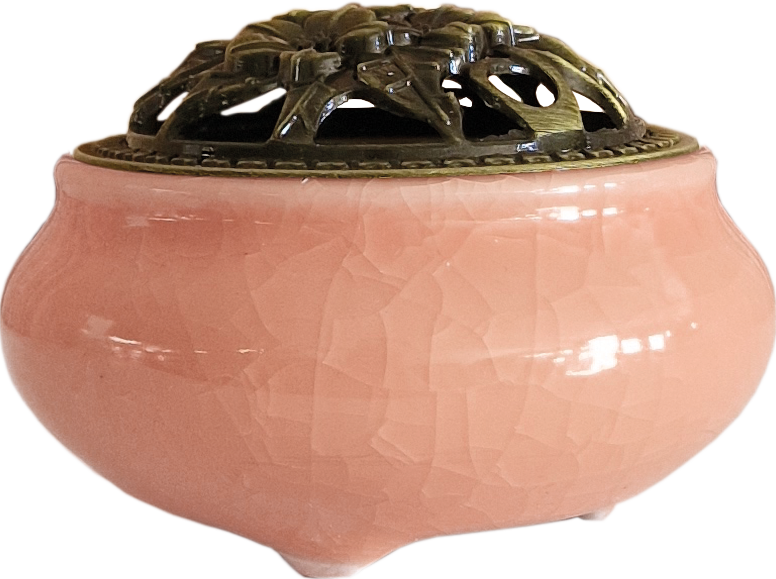 Räuchertopf Fumo rosa kleiner farbenfroher Räuchertopf mit Messingdeckel und Schutzeinlage, 10x4,5 cm