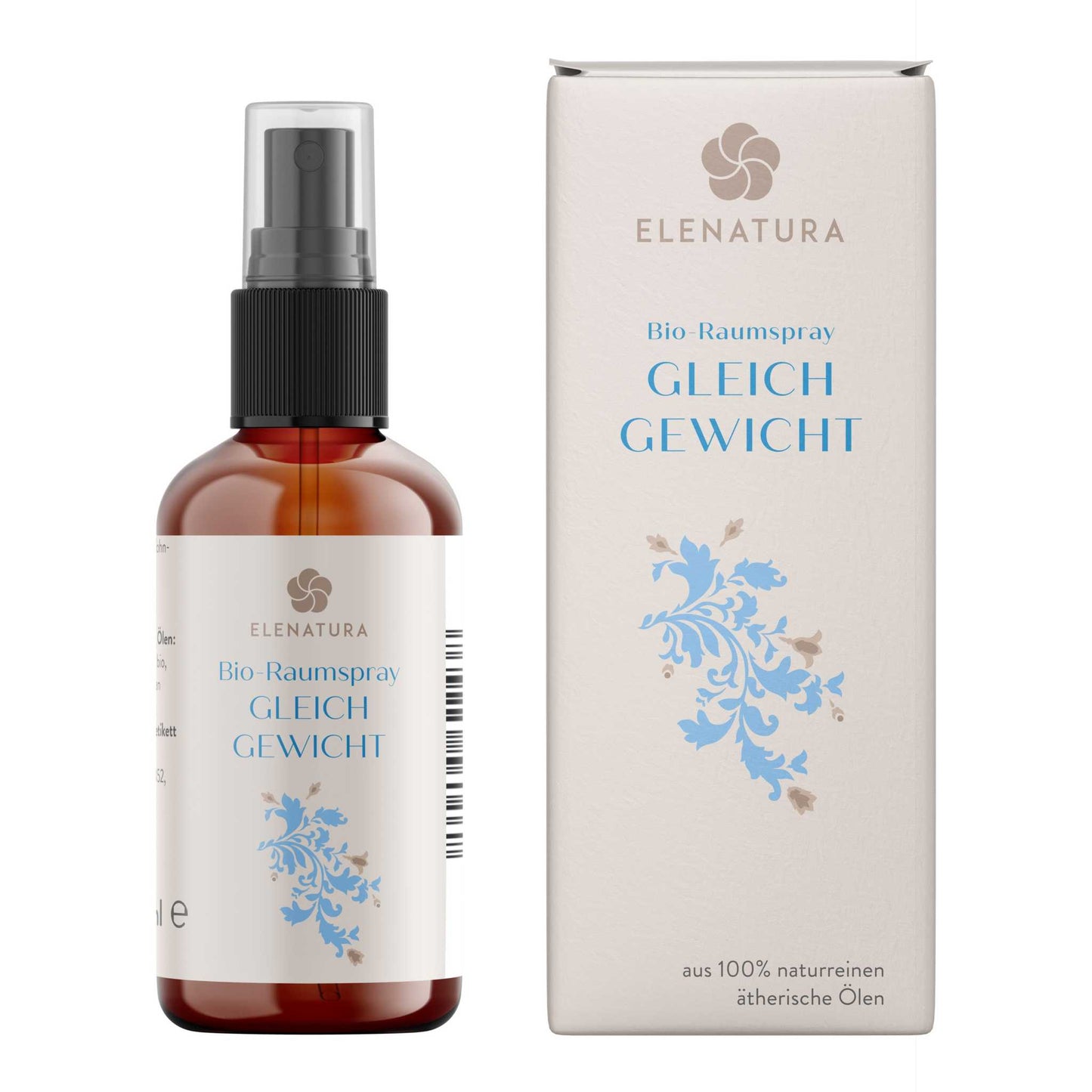 Raumspray Gleichgewicht 50 ml bottle with eucalyptus, clove bud, peppermint, stone pine, and lemon ingredients for fresh and clear air