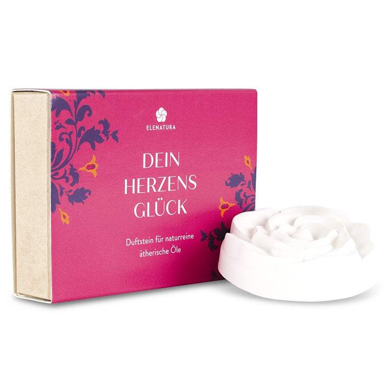 Handgefertigter Duftstein Mein Herzensglück aus Keramikgips für ätherische Öle zur sanften Raumbeduftung in blumiger Form