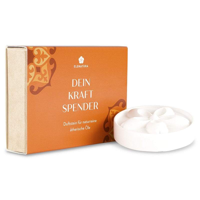 Handgefertigter Duftstein Mein Kraftspender aus Keramikgips in blumiger Form zur Anwendung mit ätherischen Ölen für sanfte Raumbeduftung