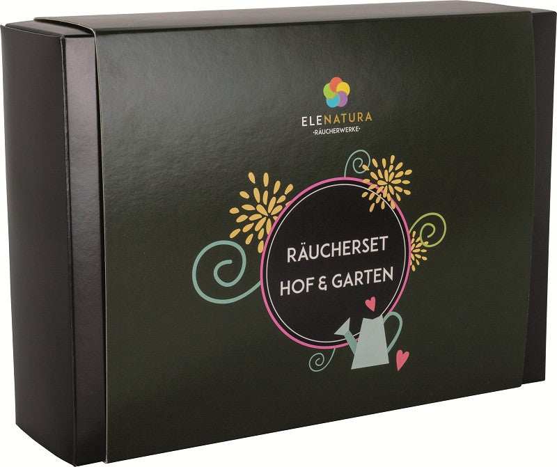 Räucherset Hof & Garten mit Räuchermischung, Mini Räucherschale, Räuchersand, Zange, Kohle und Anleitung für Garten und Hof