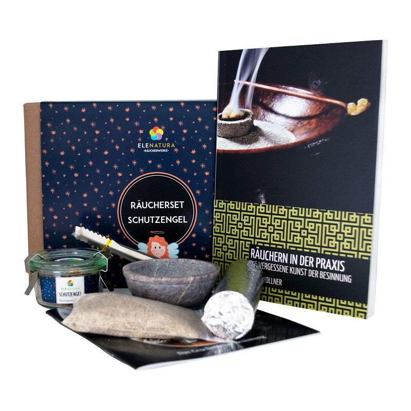 Räucherset Schutzengel mit Räuchermischung, Schale, Sand, Zange, Kohle und Buch