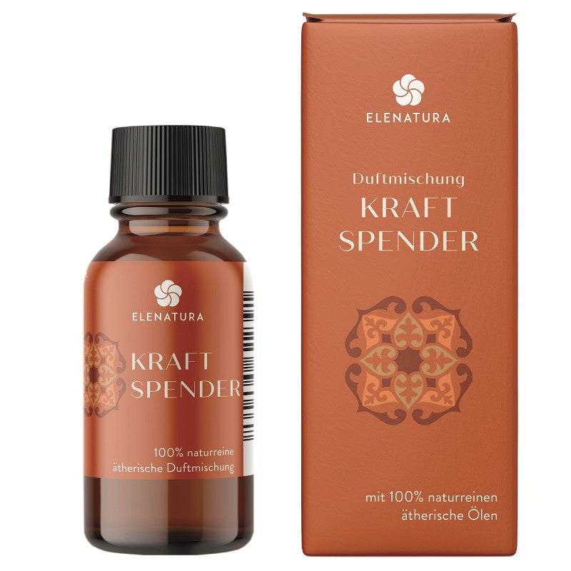 Duftmischung Kraftspender 10 ml bottle with lemongrass, tonka, vetiver, frankincense, and ylang ylang essential oils