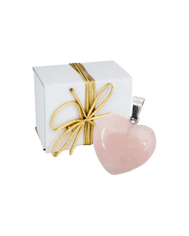 Rosenquarz Herzanhänger in Geschenkbox mit Edelstahlkette 45 cm