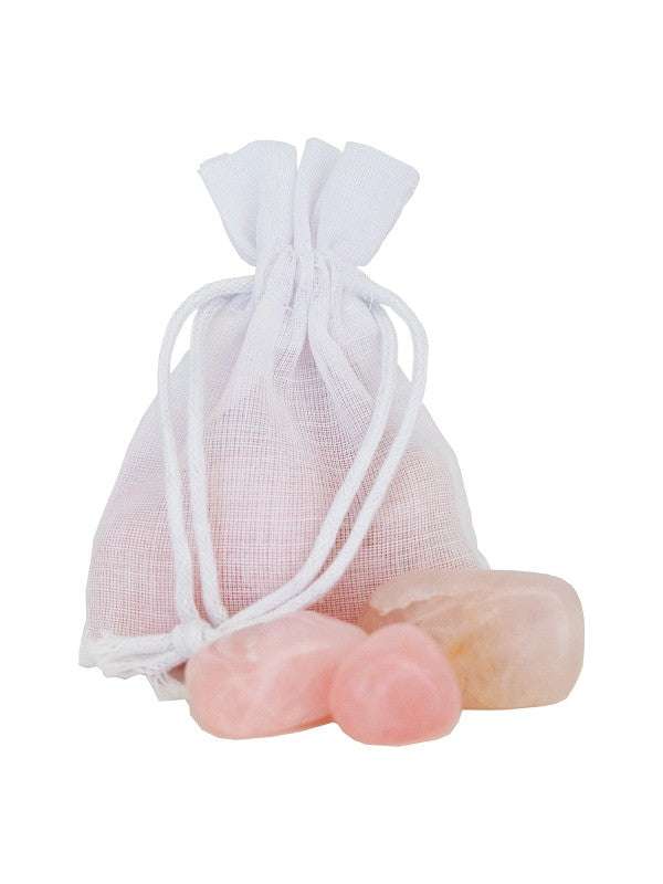 Rosenquarz Trommelsteine in Baumwollsäckchen als Handlschmeichler und Dekoration 100g